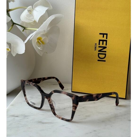 NEW Fendi FE50002I Brown Oversized Square Eyeglasses Frames - Picture 1 of 5